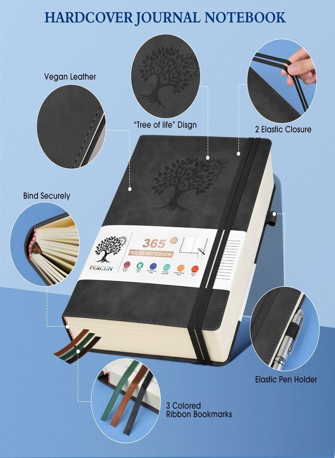PERCUN B5 Lined Journal Notebook - 365 Page Large Leather Journals for Writing Women Men，Hardcover Notebook with 100Gsm Thick Pages，Daily Diary for Travel, Work，School，College Ruled (7.6" x 10.3") - Image 3